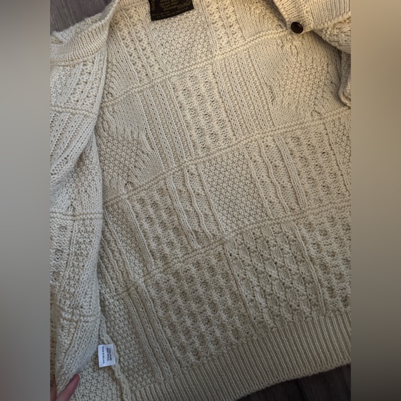 Vintage Wool Aran Sweater Cardigan Cream - Picture 14 of 16
